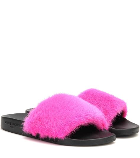 givenchy pink fur slides|Givenchy pink jelly sandals.